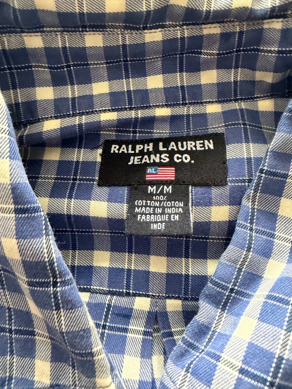 Apollo Jeans Blue & White Plaid Shirt Button Close-Up